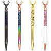 Gullor Penna a sfera retrattile, con glitter, in metallo, a forma di cervo, 4 penne, set A