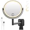 AIMAX Specchio cosmetico con illuminazione, 2000 mAh, ricaricabile da parete con ingrandimento 1X e 10X, regolabile con 3 temperature di colore, girevole a 360°, per rasatura e trucco in bagno