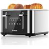 FOHERE Tostapane 4 Fette, 1600W Toaster Intelligente in Acciaio Inossidabile, 6 Livelli di Doratura, Controllo con Touch Screen Completo, Fessura Extra Larga 1.57 Pollici, Timer Digitale, Argento
