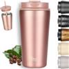 Milu Tazza Termica per caffè 300ml, 400ml, 500ml - Thermo Coffee Mug-to-Go, Tazza da Viaggio Senza BPA, Litri con Isolamento, In Acciaio Inox e Tenuta stagna per caffè e tè (Rose Gold, 500ml)