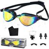 BITOYO Occhialini Nuoto Gara Unisex Adulto, Occhialini Piscina Arena con un Panno Specchio Anti UV Anti Appannamento Cinturino Regolabile Ponte Nasale Sostituibile per Adulti Adolescenti, Nero Placcato Rosso