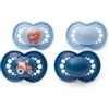 MAM Ciucci originali, 6-18 mesi, confezione da 4, materiali sostenibili, accessori per bambini, blu (vari motivi)