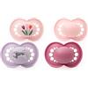 MAM Ciucci originali, 6-18 mesi, confezione da 4, materiali sostenibili, accessori per bambini, rosa (vari motivi)