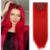 Dcbaboo Extension Capelli Clip Lisci 6 Fasce Clip in Hair Extension Capelli Sintetici Lunghi 58cm Posticci per Capelli Finti Estensioni Diritti Naturale per Donna, Rosso