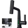 Ysislybin Rubinetto Cucina con Doccetta Estraibile, Rubinetto Bagno con Display Digitale a LED 3 Modalità Rubinetti Lavello Bagno Monocomando Girevole a 360° Altezza Regolabile Nero