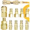 Mikqky 10 Pezzi Attacchi Connettore Rapidi Europei, Attacchi Rapidi Aria Compressa 1/4 Bsp, Raccordo Giunti Tubo Aria, Attacchi 1/4 Bsp Connettori Per Tubo Compressori Maschio Femmina(Oro)