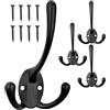 Your Day Mate Ganci da avvitare, 4 pezzi, in nero, esterno 113 x 67 x 27 mm, gancio triplo con viti per legno, gancio per cappotto per porta, bagno, cucina, corridoio, gancio in metallo fai da te