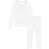 YAMAMAY, Pigiama Lungo Girocollo Ampio e Bottoni, Pointelle, Bianco, Donna