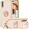 TVVTPU Cover per Samsung Galaxy A50 con Cordino e 360° Anello Supporto, Custodia Sottile Morbido Silicone TPU Antiurto Dorata Placcatura Protettiva Case con Regolabile Collana Tracolla, Rosa