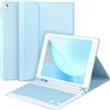 APHBZGE Custodia con Tastiera Bluetooth per iPad 9/8/7a generazione da 10,2, Tastiera Bluetooth Staccabile, Portamatite, Blu