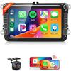 Hodozzy 【4+64G】Hodozzy Autoradio Carplay per VW Passat Golf Seat Altea Skoda Octavia con USB/USB C/GPS/WiFi, VW Autoradio Bluetooth da 7 Pollici con Android Auto/32 EQ/FM/RDS/SWC+Telecamera Posteriore