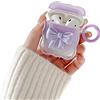 Ownest Cover per AirPods 2&1, Morbido in TPU Trasparente con Grazioso Design a Fiocco Colorato 3D per Ragazze e Donne, Custodia con Motivo a Onda Antiurto con Portachiavi -Viola