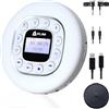 KLIM Journey Lettore CD HiFi portatile - NUOVO - Cuffie incluse - Radio FM - Compatibile con MP3 CD Audiolibri - Lettore CD per auto - Supporta Bluetooth per Auto, scheda SD, Trasmettitore FM - Bianca
