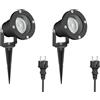 ledscom.de 2 faretti da giardino a LED DUK neri con picchetto da terra per esterni, in alluminio, con lampadina LED GU10 inclusa (bianco caldo, 5,4 W, 510 lm, 45°)
