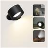 Feallive - Lampada da lettura a LED, con montaggio a parete, lampada da parete con batteria, 1 pezzo, 3 livelli di luminosità, sfera magnetica girevole a 360°, controllo touch, dimmerabile