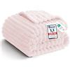 WAVVE Coperta Plaid Matrimoniale, Coperta Pile di Flanella a Righe per Soggiorno, Letto, Coperta Divano Caldo Morbida, Copridivano, Invernale, Rosa, King, 220x240 cm