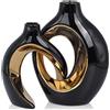 XIAOMAGG Set Di 2 Vasi In Ceramica, Arredamento Moderno Bohémien, per Matrimonio, Tavolo Da Pranzo, Banchetto, Soggiorno, Ufficio, Camera Da Letto, Bagno, Davanzale，Vaso decorativo (nero+oro - B)