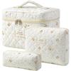 Starnearby Set di 3 trousse da toilette trapuntata da donna, in morbido cotone, astuccio per il trucco, con fiori, astuccio per cosmetici, da viaggio, A-Stile 4, Modalità