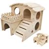Vauki Casa di legno per criceti, casa per conigli, casa per criceti, casa per criceti con rampa, nascondiglio per animali piccoli, criceti conigli, accessori per animali domestici, criceto nano, gerbilli