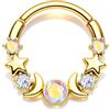 CM Crareesi Mania Piercing per setto nasale a forma di stella lunare, oro e argento, 16 g, con opale in acciaio inossidabile 316L, piercing per setto nasale, elice, daith, orecchini da donna