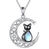 POPLYKE Collana da donna con ciondolo a forma di pesce tropicale, gatto, pipistrello, bussola, in argento Sterling 925, 25*22mm, Argento sterling, Pietra di luna