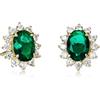 Diamond Treats Orecchini Donna Argento 925 Placcato Oro con Pietra Ovale Verde Smeraldo e Halo Fiore Zirconia Cubica, Orecchini Eleganti 11x9 mm