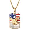 Flongo USA, ciondolo a forma di bandiera americana, in acciaio inox, oro, argento, con bandiera americana, con zirconi americani, collana hip hop, medaglia, gioiello da uomo e da donna, regalo USA