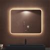 doporro Specchio Bagno LED 90x70 cm Rettangolare Retroilluminato con Interruttore Tattile Dimmerabile 3 Colori Antifog in Vetro Temperato HD, Installazione Orizzontale o Verticale