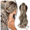 Dcbaboo Coda Capelli Extension Ricci 50cm Posticci per Capelli Extension Coda Capelli Finti Clip Mossi Coda di Cavallo Ondulati Code Finte per Capelli Sintetici Lunghi Ponytail, Castagna & Biondo