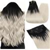 Ugeat Estensione dei capelli naturali Clip Ombre Nero Biondo Bianco 50 cm Umano Estensione a Clip Capelli naturali Umani Nero Sweep Biondo Platino Invisibile Liscio 105G 20Pollice BA1B/60A