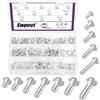 Swpeet 390Pcs 12 dimensioni M3 M4 M5 M6 Kit assortimento di rivetti semitubulari in alluminio a testa piatta, rivetti semitubulari a testa piatta rotondi in tono argento per riparazioni e decorazione