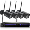 REIGY Sistema di telecamere CCTV WiFi da 3MP con proiettore, set di telecamere di sicurezza per esterni 8CH NVR + 4x telecamere 1296P con audio bidirezionale, visualizzazione remota, visione notturna