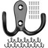 Your Day Mate Ganci da avvitare, 12 pezzi, in nero, esterno 54 x 40 x 15 mm, gancio doppio con viti per legno, hook cappotti per porte, bagni, cucine, corridoi, uncino in metallo fai da te, crochet per cappotti
