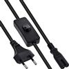 Inline Euro 16151 - Cavo di alimentazione con interruttore, spina CEE 7/16 a IEC-C7, 2 poli, cavo di alimentazione per dispositivi AV, nero, 1 m