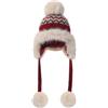 TINAYAUE Cappello invernale da donna in finta pelliccia, caldo, lungo, con paraorecchie, soffice pompon lavorato a maglia, in jacquard, antivento, per sci e neve, Rosso vinaccia, Taglia unica