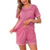 Wikoan Pigiama Donna Collo Rotondo Cotone Sleepwear Pigiama a Maniche Corte con Pantaloncini e Set Pigiama Due Pezzi,Rosso Rosa,S