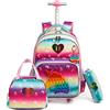 HTgroce Unicorno Zaino Scuola Trolley da Viaggio Trolley per Zaino Scuola Elementare Relief Pressure Sensory Toy Borsa Strumento Pop Scuola Bambina Zaino con Ruote.