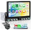 Rimoody Autoradio 1 Din con Wireless Carplay You-Tube Android Auto iOS/Android Mirror Link 7 Pollici Touchscreen Autoradio con Bluetooth FM Radio USB/AUX/EQ Controllo del Volante Telecamera Posteriore