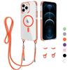 GoodcAcy Magnetica Cover per iPhone 12 Pro/iPhone 12 con Cordino,Custodia Trasparente Hard PC Sottile Bumper Antiurto Protettiva Case con Corda Collana Tracolla Laccio,arancione