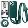 Belzsxy Magnetica Cover con Cordino per iPhone 14 Pro Max,[Compatibile con MagSafe], Cover in Silicone, Regolabile Cordino Case con Laccio per Il Collo Nylon Catena Collana Tracolla,Verde