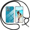 ISOI Cover con Cordino per Motorola Edge 40 Neo, Custodia Trasparente con Collana Tracolla Laccio Collo Ultra Sottile Morbido TPU Silicone Antiurto AntiGraffio Antiscivolo Case, Nero
