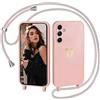 IBETEK Cover per Samsung Galaxy S24 FE 5G con Cordino, Custodia con Laccio Collana Regolabile Morbida TPU Silicone Case con Motivo Cuore AntiGraffio Antiurto Protettiva Cover per Samsung S24 FE 5G, Rosa