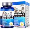 SSS SALLYSS Omega-3 Olio di Pesce per Cani e Gatti - Capsule con Olio di Salmone, EPA & DHA - Supporta Pelle, Pelo, Articolazioni, Cuore e Sistema Immunitario - 120 Capsule Softgel, Tutte le Razze e Età