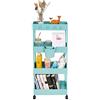 BOMKEE - Carrello portaoggetti sottile a 4 ripiani, per cucina, bagno, lavanderia, ufficio (blu verde)