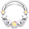 CM Crareesi Mania Piercing per setto nasale a forma di stella lunare, oro e argento, 16 g, con opale in acciaio inossidabile 316L, piercing per setto nasale, elice, daith, orecchini da donna