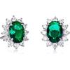 Diamond Treats Orecchini Donna Argento 925 Rodiato con Pietra Ovale Verde Smeraldo e Halo Fiore di Zirconia Cubica, Orecchini a Bottone Eleganti 11x9 mm