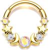 CM Crareesi Mania Piercing per setto nasale a forma di stella lunare, oro e argento, 16 g, con opale in acciaio inossidabile 316L, piercing per setto nasale, elice, daith, orecchini da donna, 8mm