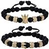 Flongo Bracciali per coppie, braccialetti per coppie, perline di zircone in pietra smerigliata naturale, corona re e regina, relazioni a lunga distanza, braccialetti dell'amicizia per coppie, donne