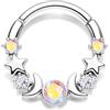 CM Crareesi Mania Piercing per setto nasale a forma di stella lunare, oro e argento, 16 g, con opale in acciaio inossidabile 316L, piercing per setto nasale, elice, daith, orecchini da donna, 8mm