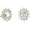 Diamond Treats Orecchini Donna Argento 925 Placcato Oro con Zirconia Cubica Ovale Trasparente e Halo Fiore, Orecchini Effetto Diamante 11x9 mm